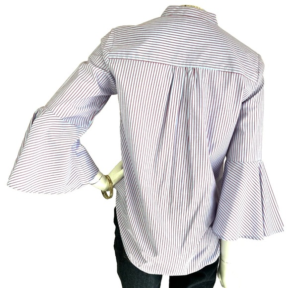 Anthropologie Maeve Striped Top Button Up Flare Sleeve Blue Size Small 4 - Picture 7 of 9